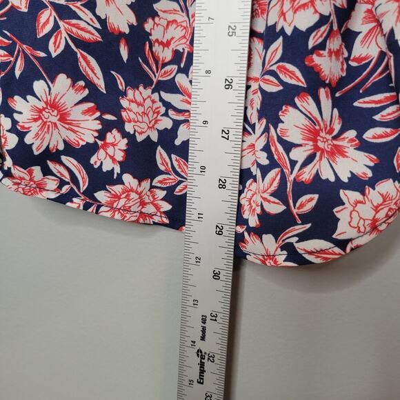 Talbots shirt womens size XL navy blue red floral button up top roll tab sleeves - Picture 11 of 12